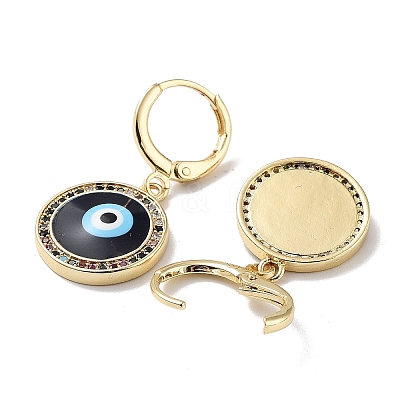 Evil Eye Golden Brass Dangle Leverback Earrings EJEW-L269-011G-03-1