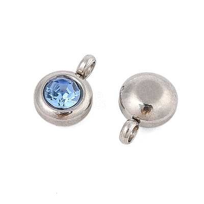 Trendy Original Color 304 Stainless Steel Grade A Rhinestone Flat Round Charm Pendants RB-M030-06Q-1