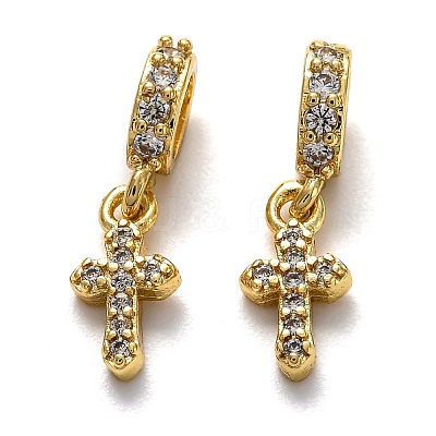 Brass Micro Pave Cubic Zirconia European Dangle Charms ZIRC-H119-01G-1