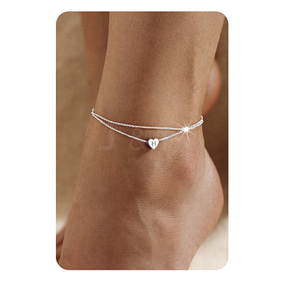 201 Stainless Steel Heart with Initial Charm Double Layer Anklets for Women FS-WG0EC0A-07-1