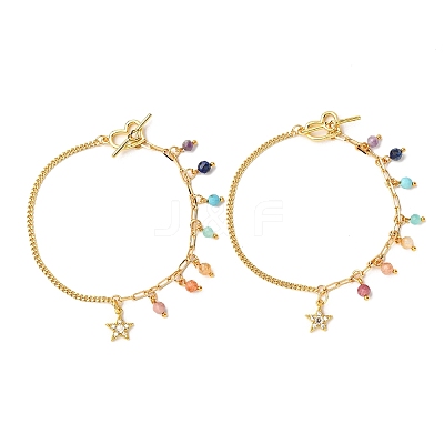 Brass Cubic Zirconia Charm Chain Bracelets BJEW-JB12364-01-1