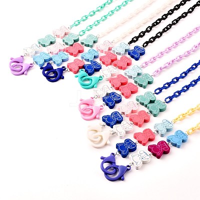 Printed Elephant Natural Dyed Wood Beaded Necklaces NJEW-JN03527-1