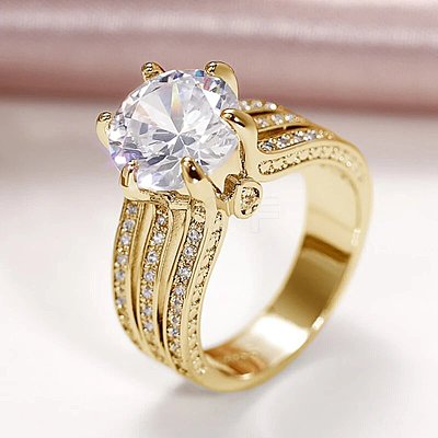 Brass Micro Pave Cubic Zirconia Finger Rings for Women FS-WGB56BB-14-1
