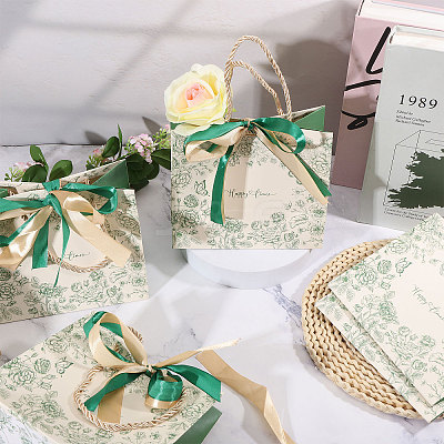 Floral Printed Paper Gift Tote Bags ABAG-WH0044-82B-1