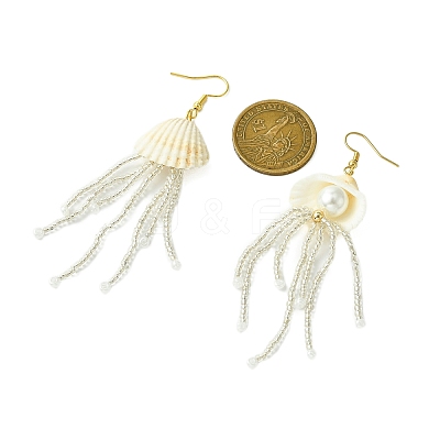 Natural Clam Shell Imitation Pearl Dangle Earrings EJEW-MZ00231-01-1