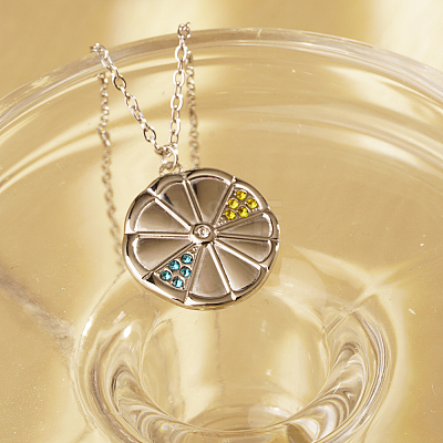 Elegant Stainless Steel Rhinestone Flat Round Orange Pendant Necklaces for Women GR8517-2-1