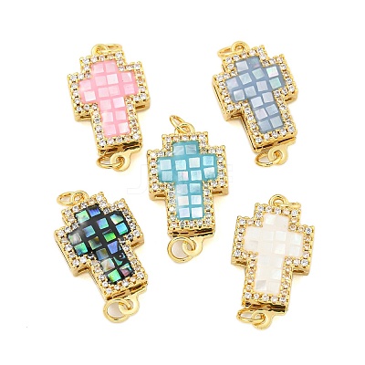 Rack Plating Brass Micro Pave Cubic Zirconia & Shell & Enamel Box Clasps KK-S373-06G-1