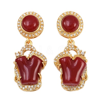 Brass Micro Pave Clear Cubic Zirconia Flat Round with Nuggets Dangle Stud Earrings EJEW-Z131-02G-1