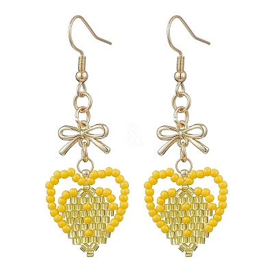Handmade Glass Seed Beads Heart Dangle Earrings EJEW-MZ00577-04-1