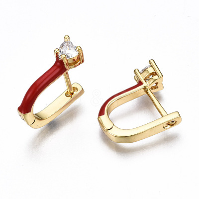 Brass Micro Pave Clear Cubic Zirconia Huggie Hoop Earrings EJEW-T014-31G-NF-1