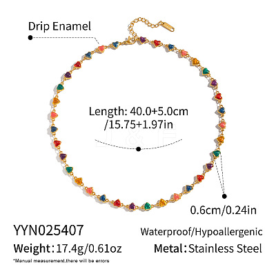 Heart 304 Stainless Steel Enamel Link Chain Necklace for Women AZ3410-6-1