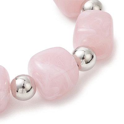 3Pcs Two Tone Acrylic & CCB Plastic Cuboid Beaded Stretch Bracelets for Women BJEW-JB13302-02-1