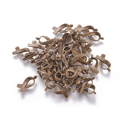 Breast Cancer Awareness Ribbon Carved Word Hope Tibetan Style Alloy Pendants TIBEP-LF5104YKG-AB-FF-1
