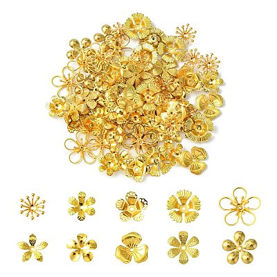 100Pcs 10 Style Brass Bead Caps KK-CJ0002-12-1