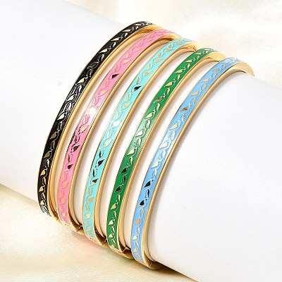304 Stainless Steel Enamel Bangles BJEW-D408-36G-1