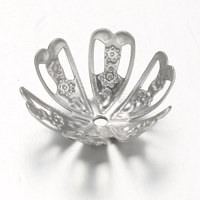 Tarnish Resistant 6-Petal 304 Stainless Steel Flower Bead Caps STAS-F094-09P-1