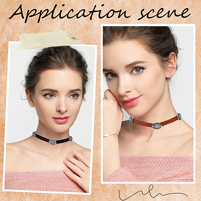 2Pcs 2 Colors Alloy Pave Synthetic Turquoise Oval Imitation Leather Choker Necklaces for Women NJEW-CY0001-06-1