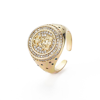 Clear Cubic Zirconia Flat Round Wide Band Cuff Ring RJEW-N035-075-NF-1