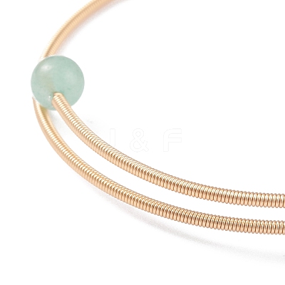 Natural Green Aventurine Round Beaded Bangle BJEW-JB07840-02-1
