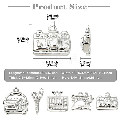 10Pcs 5 Styles Brass Micro Pave Clear Cubic Zirconia Pendants KK-CJ0004-26P-1