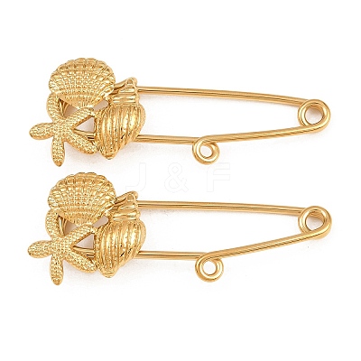 Starfish & Shell Shape & Conch 304 Stainless Steel Safety Pins Brooch Findings SA-CBA098D-16J-G01-1