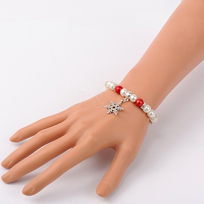 Trendy Glass Pearl Stretch Charm Bracelets X-BJEW-JB01697-05-1