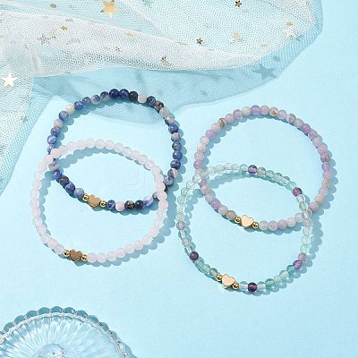 Natural Mixed Gemstone Round Beaded Stretch Bracelets BJEW-JB10234-1