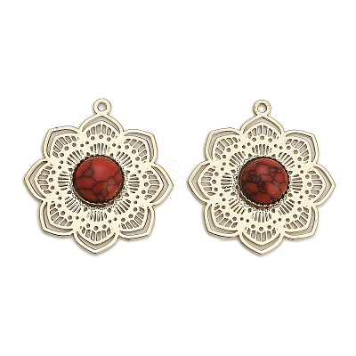 Dyed Synthetic Turquoise Flower Pendants KK-Z088-03G-02-1