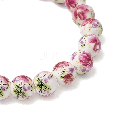 Handmade Flower Printed Porcelain Ceramic Beaded Stretch Bracelets BJEW-JB11910-01-1
