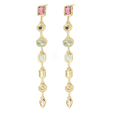 Rectangle with Teardrop Brass Micro Pave Cubic Zirconia Dangle Stud Earrings EJEW-G452-10G-1