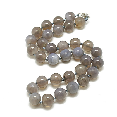 Natural Grey Agate Beaded Necklaces NJEW-S404-17-1
