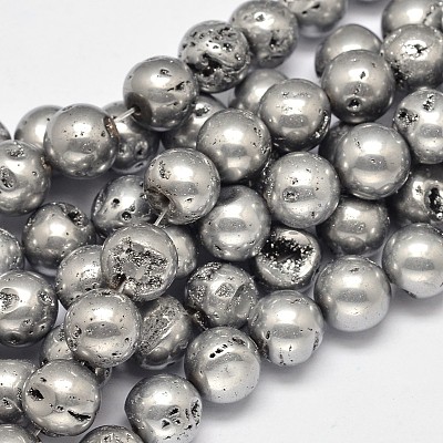 Round Electroplated Natural Druzy Geode Quartz Crystal Beads Strands G-A143A-10mm-01-1