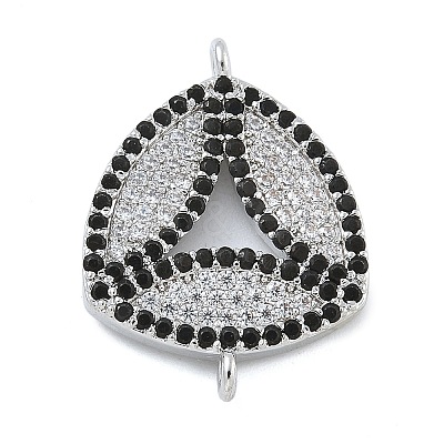 Rack Plating Brass Micro Pave Clear & Black Cubic Zirconia Triangle Connector Charms KK-A234-076P-1