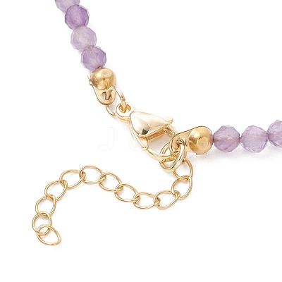 3Pcs 3 Styles Brass Heart Locket Pendant Faceted Round Natural Amethyst & Rose Quartz & Dyed Agate Beaded Necklaces NJEW-JN05737-1