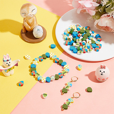 120Pcs 6 Colors Easter Themed Handmade Polymer Clay Beads CLAY-PH0001-92-1