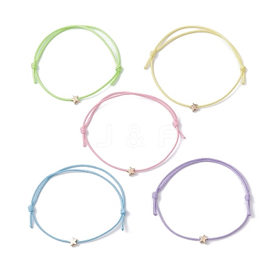 5Pcs 5 Colors Brass Star Braided Bead Bracelet BJEW-JB09737-04S-1