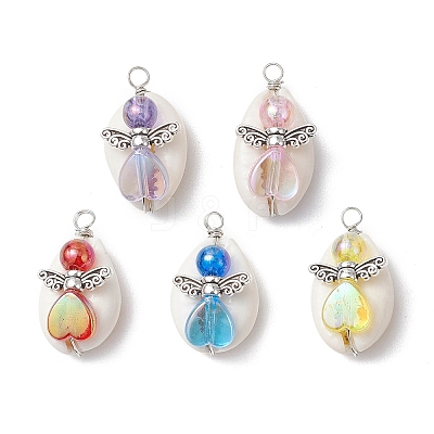 Natural Mixed Cowrie Shell Beads with Eco-Friendly Transparent Acrylic Beads and Tibetan Style Alloy Fairy Wing Beads Pendants PALLOY-JF03814-02-1