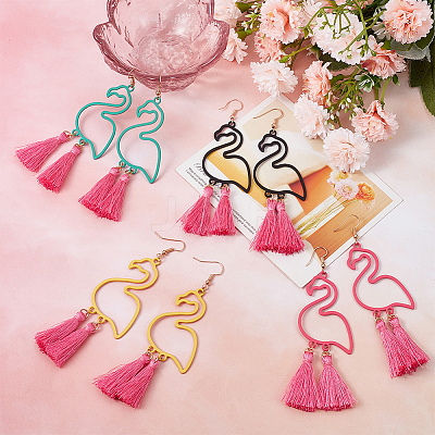 3 Pairs 3 Colors Alloy Flamingo Chandelier Earrings EJEW-AN0004-43-1