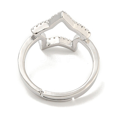 Star Rack Plating Brass Micro Pave Cubic Zirconia Adjustable Rings for Women RJEW-F162-13P-1