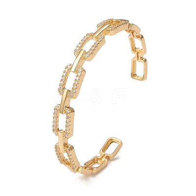 Rack Plating Brass Micro Pave Cubic Zirconia Cuff Bangles BJEW-E071-27G-1
