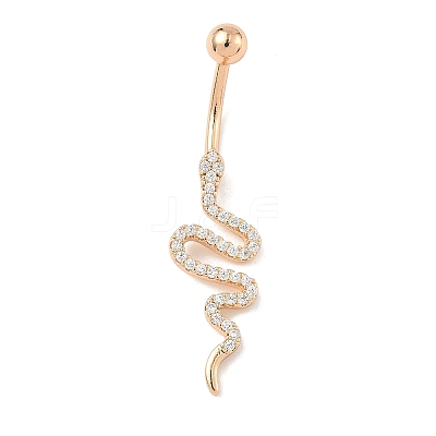 Snake Brass Micro Pave Clear Cubic Zirconia Curved Barbell Belly Rings AJEW-L099-03G-1