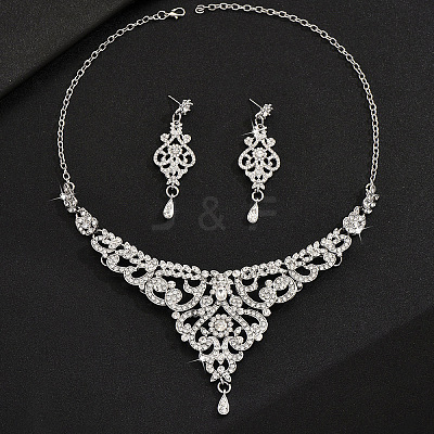 Brass Rhinestone Pendant Necklaces & Earring Sets for Women WG00284-05-1