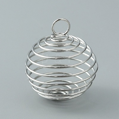 Carbon Steel Spiral Bead Cage Pendants IFIN-WH0027-47C-P-1