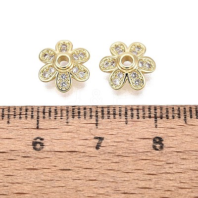 Brass Micro Pave Clear Cubic Zirconia Bead Caps KK-Q071-08G-02-1