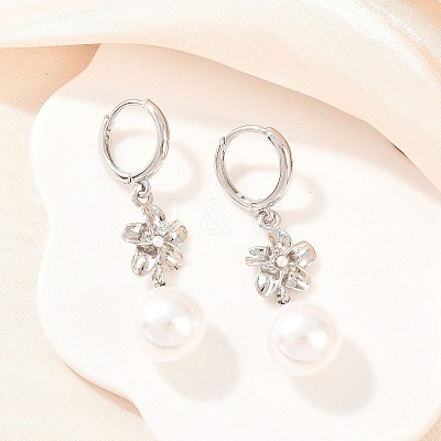 Valentine's Day Flower Brass Hoop Earrings EJEW-Z164-03P-1