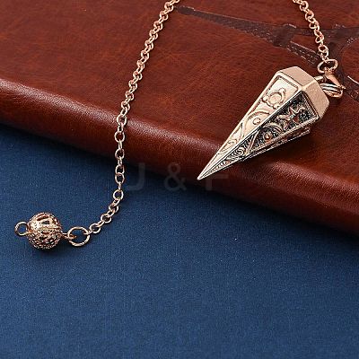 Rack Plating Brass Cone Dowsing Pendulum Pendants AJEW-G064-01RG-1