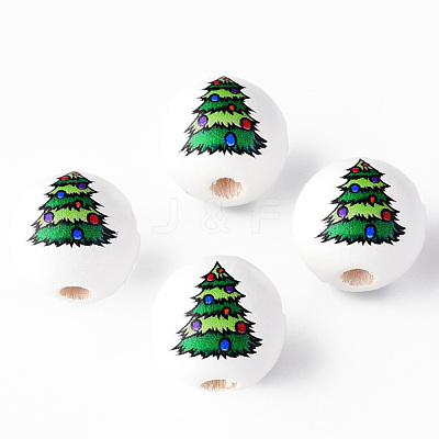 Painted Natural Wood Round Beads WOOD-N006-182-1