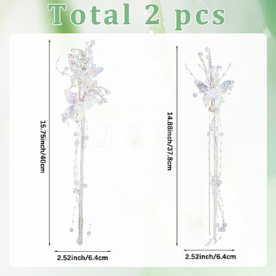 2Pcs Acrylic with Alloy Crystal Rhinestone Clear AB Butterfly Tassel Alligator Hair Clips Set AJEW-WH20080-59A-1