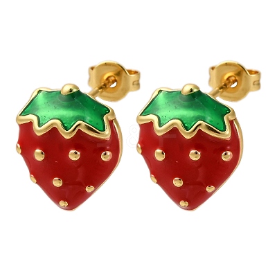 Brass Enamel Stud Earrings EJEW-D322-06G-02-1