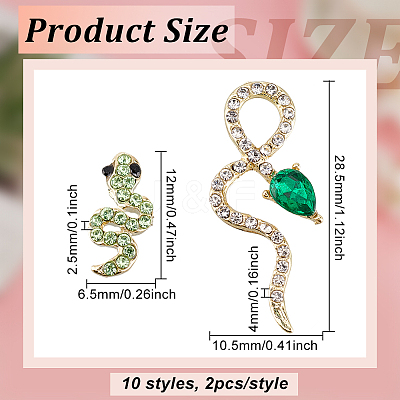 20Pcs 10 Style Alloy Rhinestone Cabochons MRMJ-OC0003-56-1